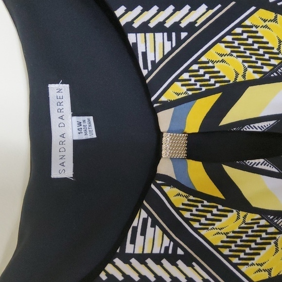 Sandra Darren yellow, black, & White Geometric print dress. size 14W - Picture 2 of 5